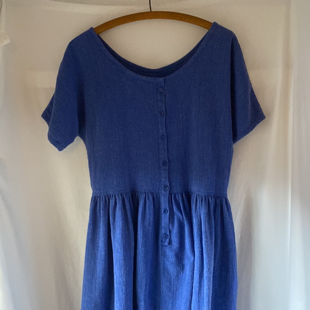 90s cotton button-back blue maxi dress - Picture 6 of 7